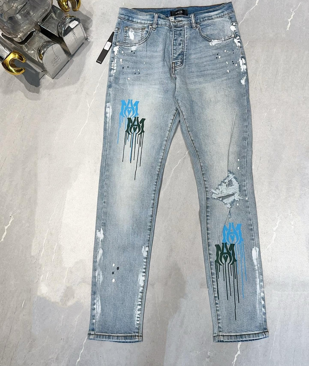 AMIRI MA DRIP SKINNY JEANS 'LIGHT INDIGO'