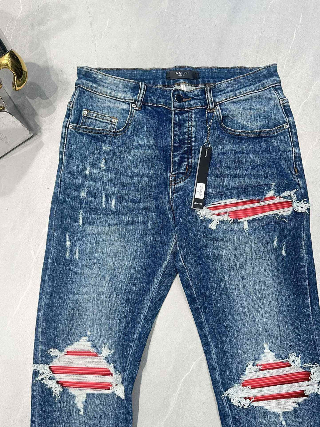 AMIRI MX1 INDIGO RED SUEDE JEANS
